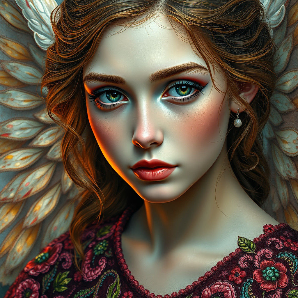 Christmas Angel Portrait in Fine Art Oil Painting Style