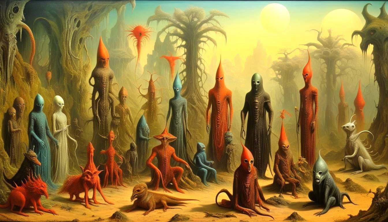 Surreal Fantasy Painting of Cryptid Taxidermy