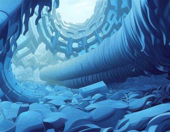 Blue Arches in Hyperrealistic Fluid Abstraction