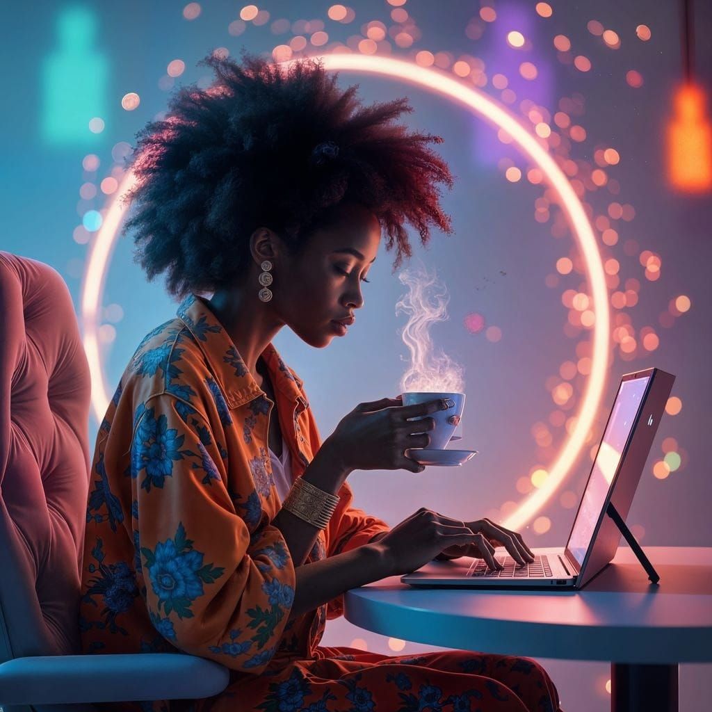 Black Woman at Computer: Fantasy Concept Art