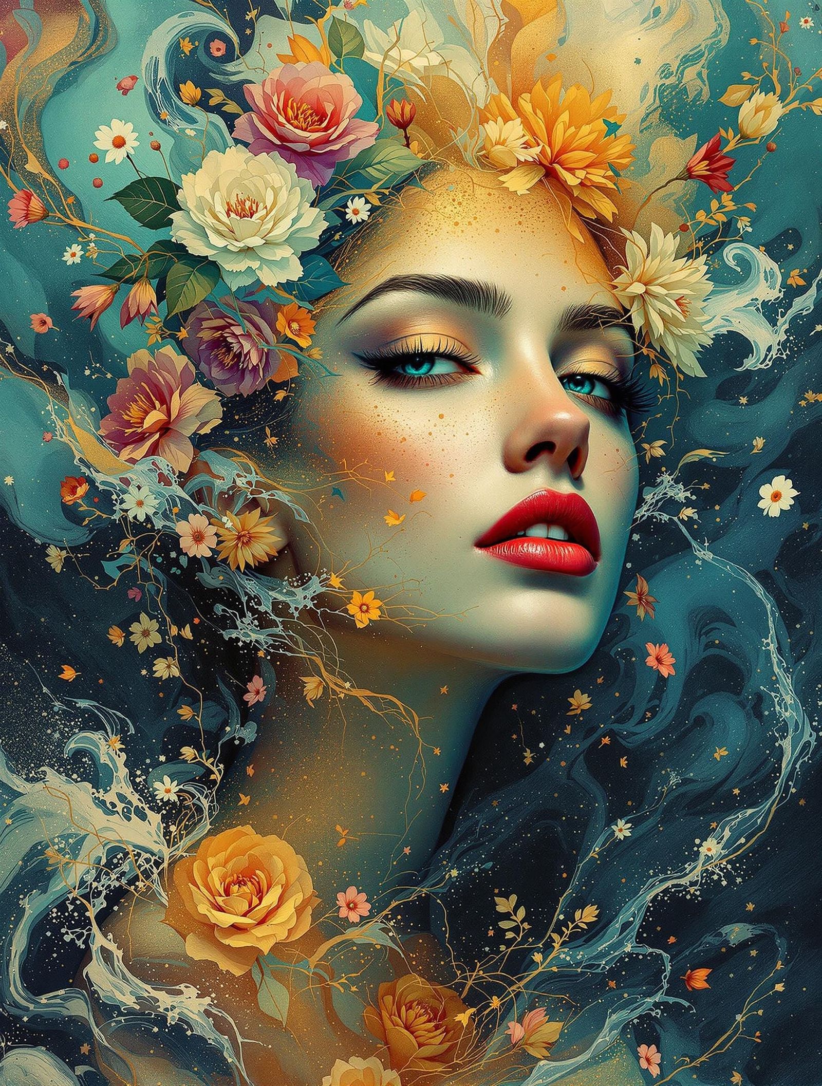 Modern Romanticism Portrait of Woman in Bloom