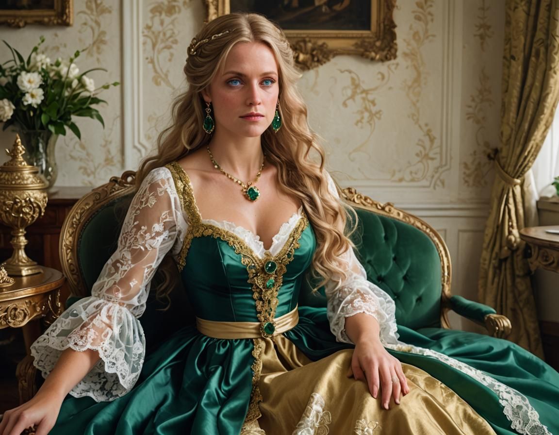 German Lady in Bavarian Room, Hyper-Realistic 3D Rendering