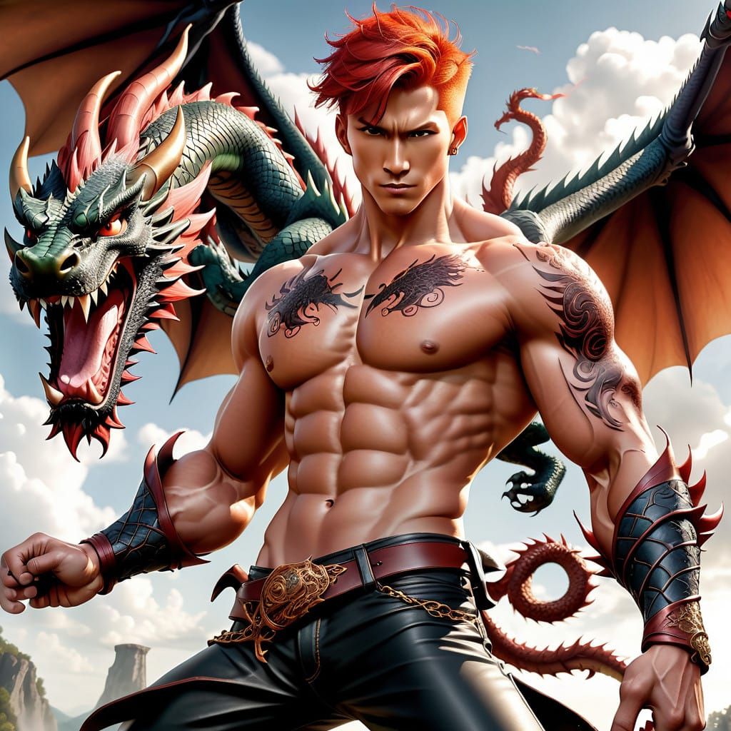 Chiseled Hero Battles Shadow Beast in the Skies