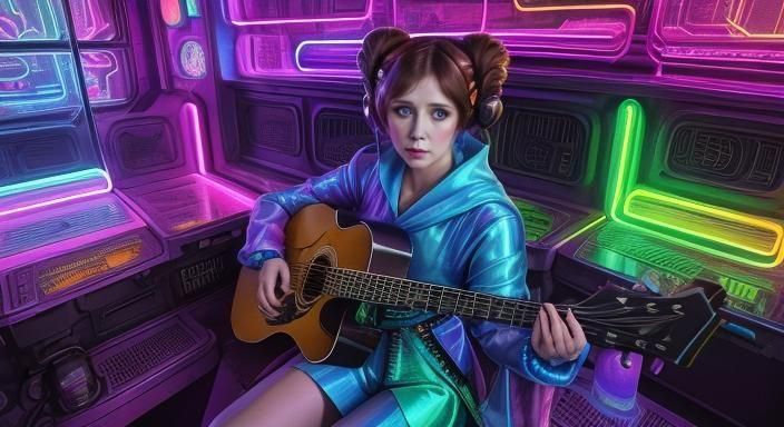 Leia Rocks Out: Watercolor and Pastel Cantina Scene
