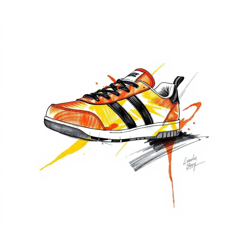 High-End Sneaker Ad Sketch with Marker Accents