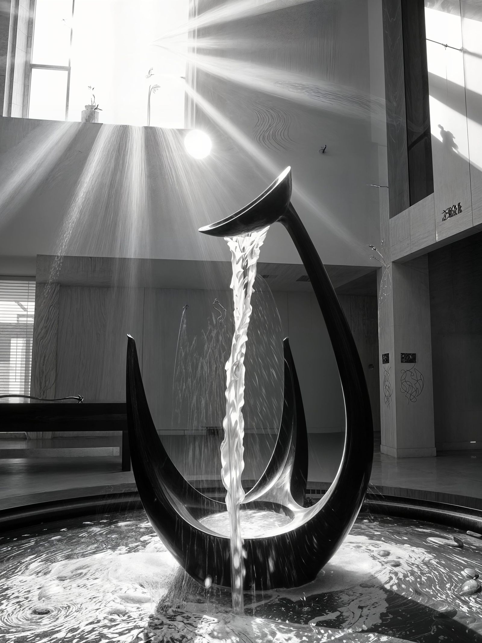 Monochrome Lily Blossom Statue with Double Exposure