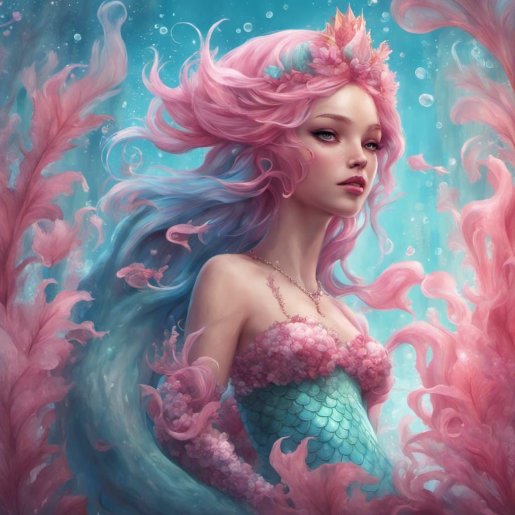 Pastel Mermaid Princess Swimming into the Light