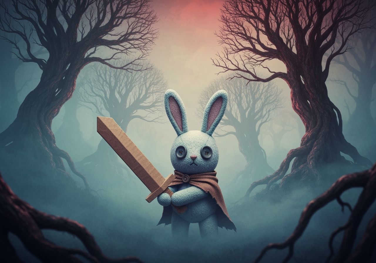 Plush Rabbit Warrior in Eldritch Forest