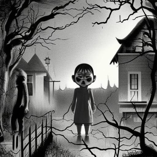 Creepy Demon Boy on a Haunting Path