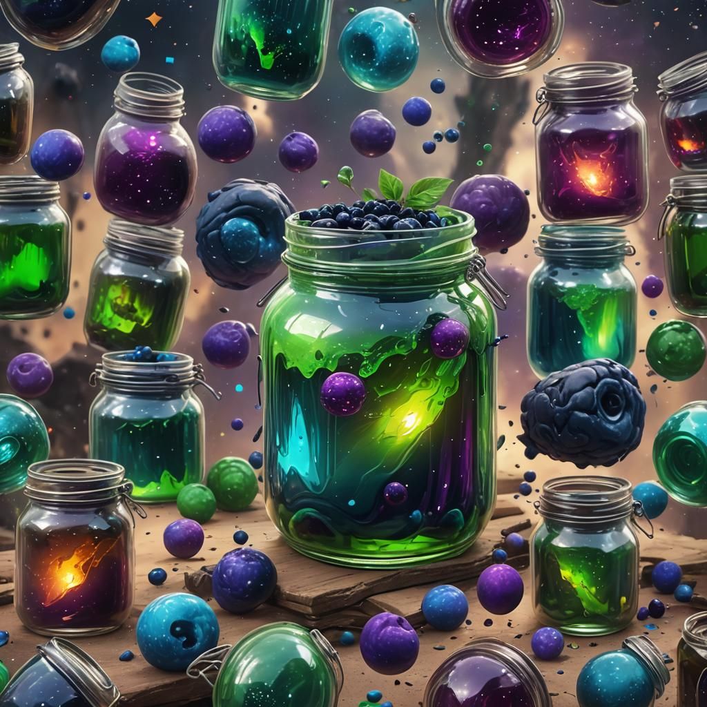 Cosmic Jam in Glass Jar, Detailed Matte Painting