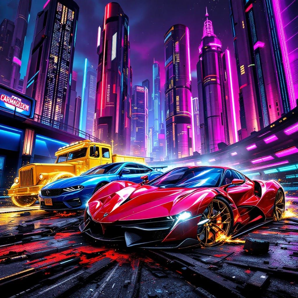 Neon City Catastrophe: Cyberpunk 2024 Crash Scene