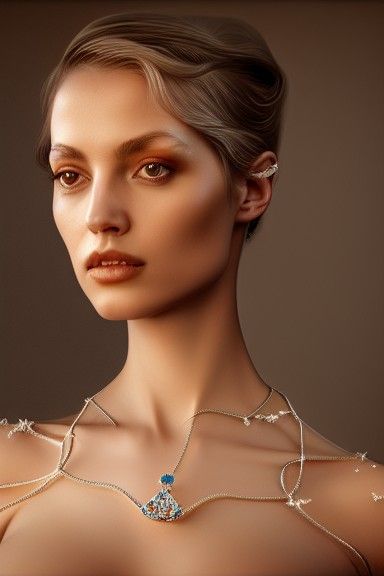 Elegant Bare-Chested Goddess with Diamond Jewelry