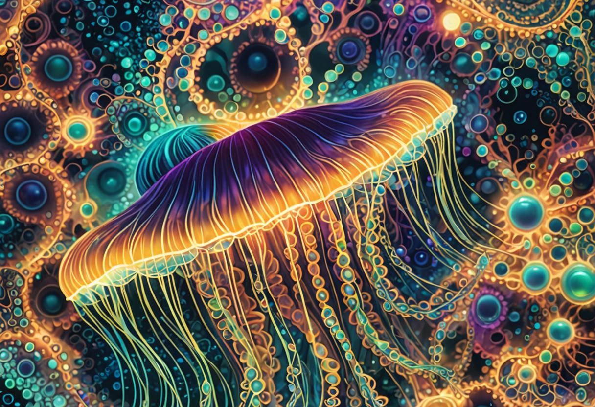 Bioluminescent Jellyfish in Fractal Abstract Expressionism