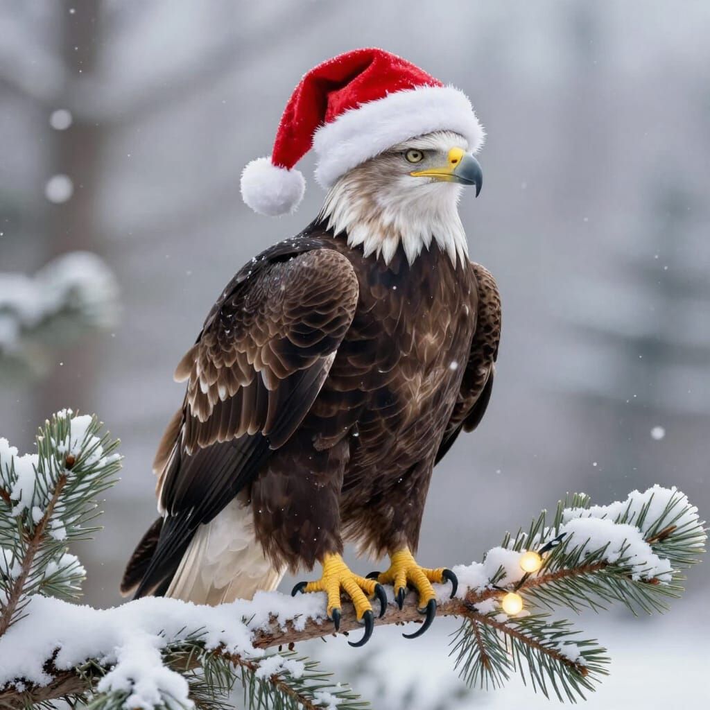 Majestic Bald Eagle in Festive Snow Scene