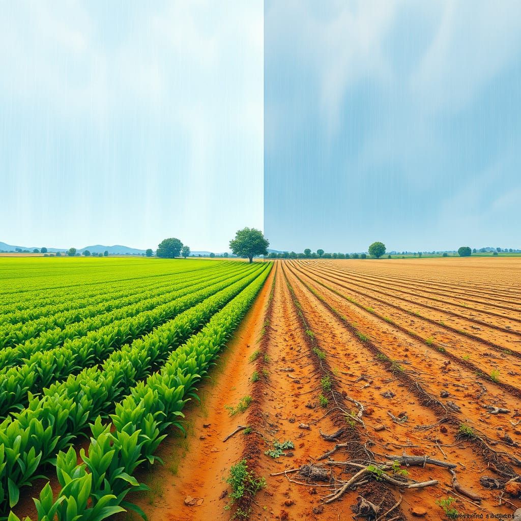 Dual Farmland: Lush Rain vs. Dry Drought