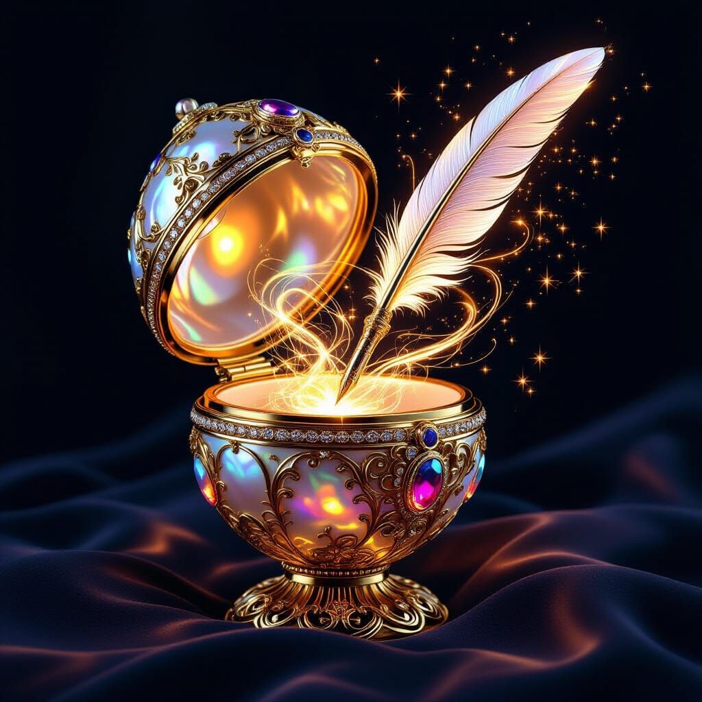 Faberge Egg with Magical Quill, Ethereal Fire Script