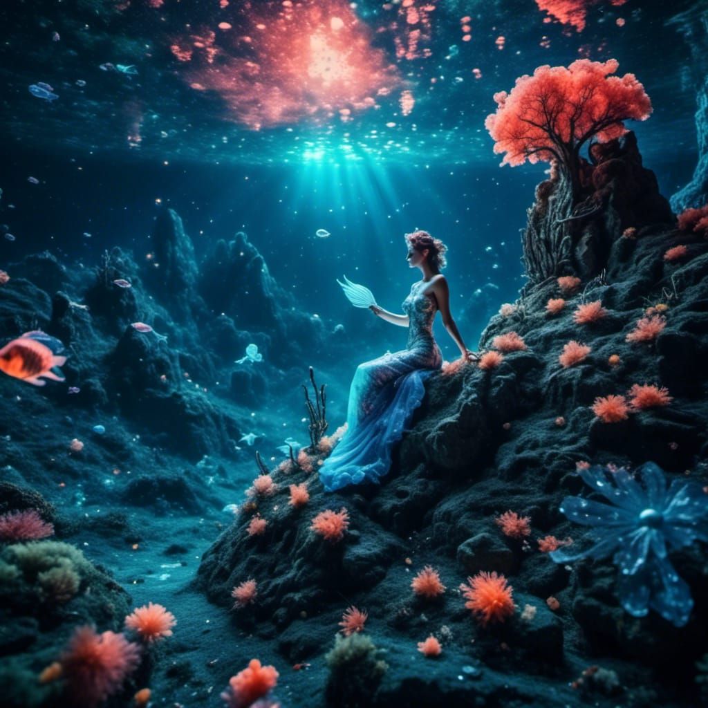 Ethereal Siren in Bioluminescent Underwater Dreamscape