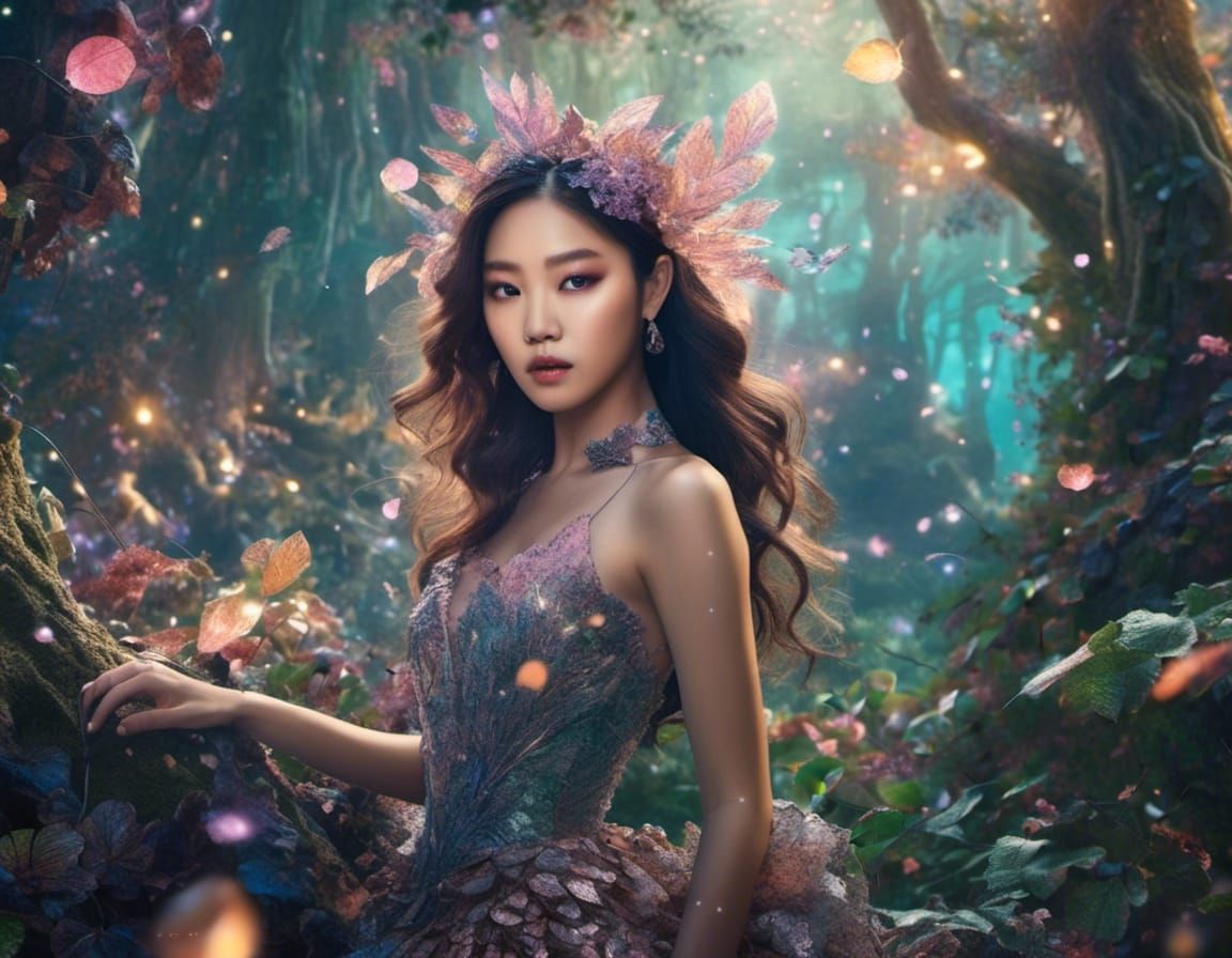 Jennie Kim in Luminous Forest: Hyperreal Portrait