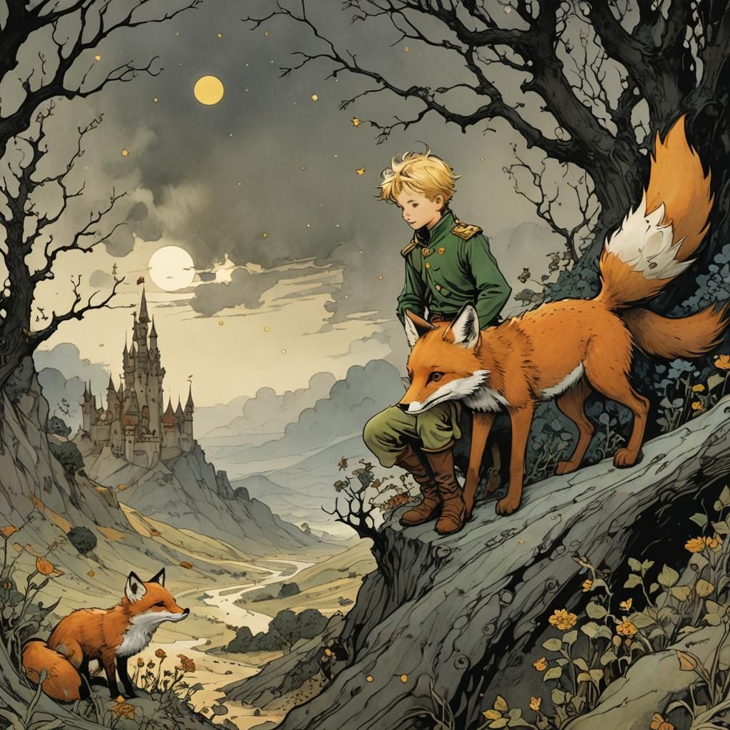 Little Prince and Fox Illustration in Fairytale Style