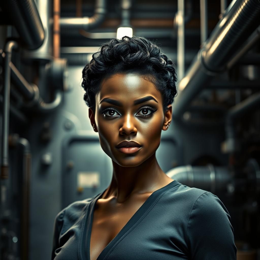 Poised Woman in Industrial Dystopia