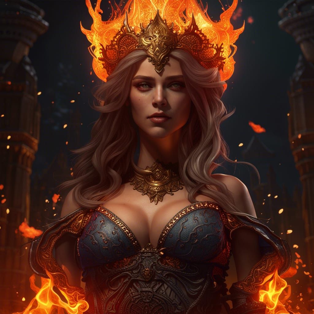 Majestic Fire Queen in Dark Fantasy Art