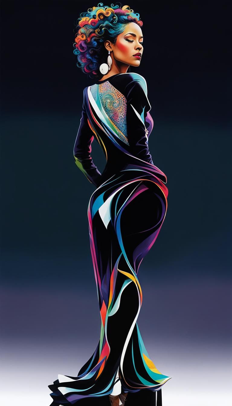 Woman with Curly Hair in Dina Wakley Style