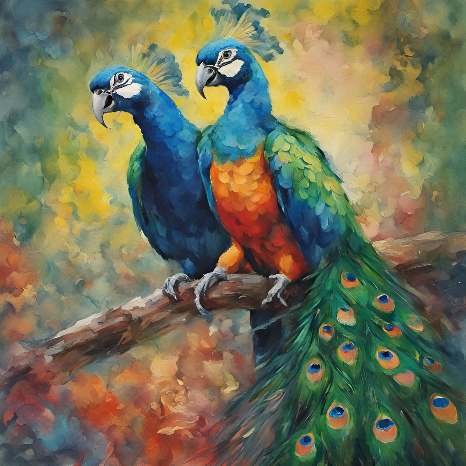 Parrot Peacock Gouache Watercolor Masterpiece