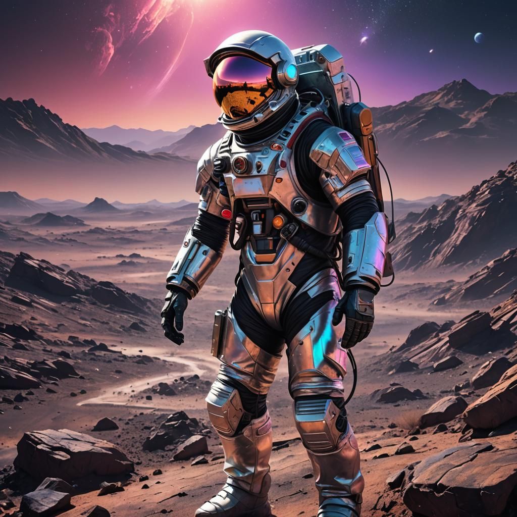 Astronaut on Barren Planet in Sci-Fi Digital Art