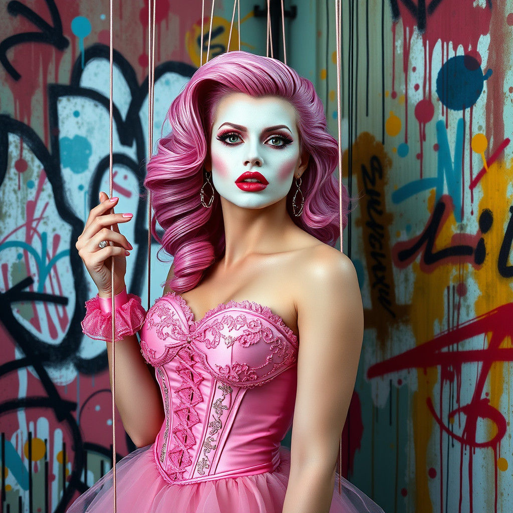 Burlesque Pinup Marionette with Graffiti Backdrop