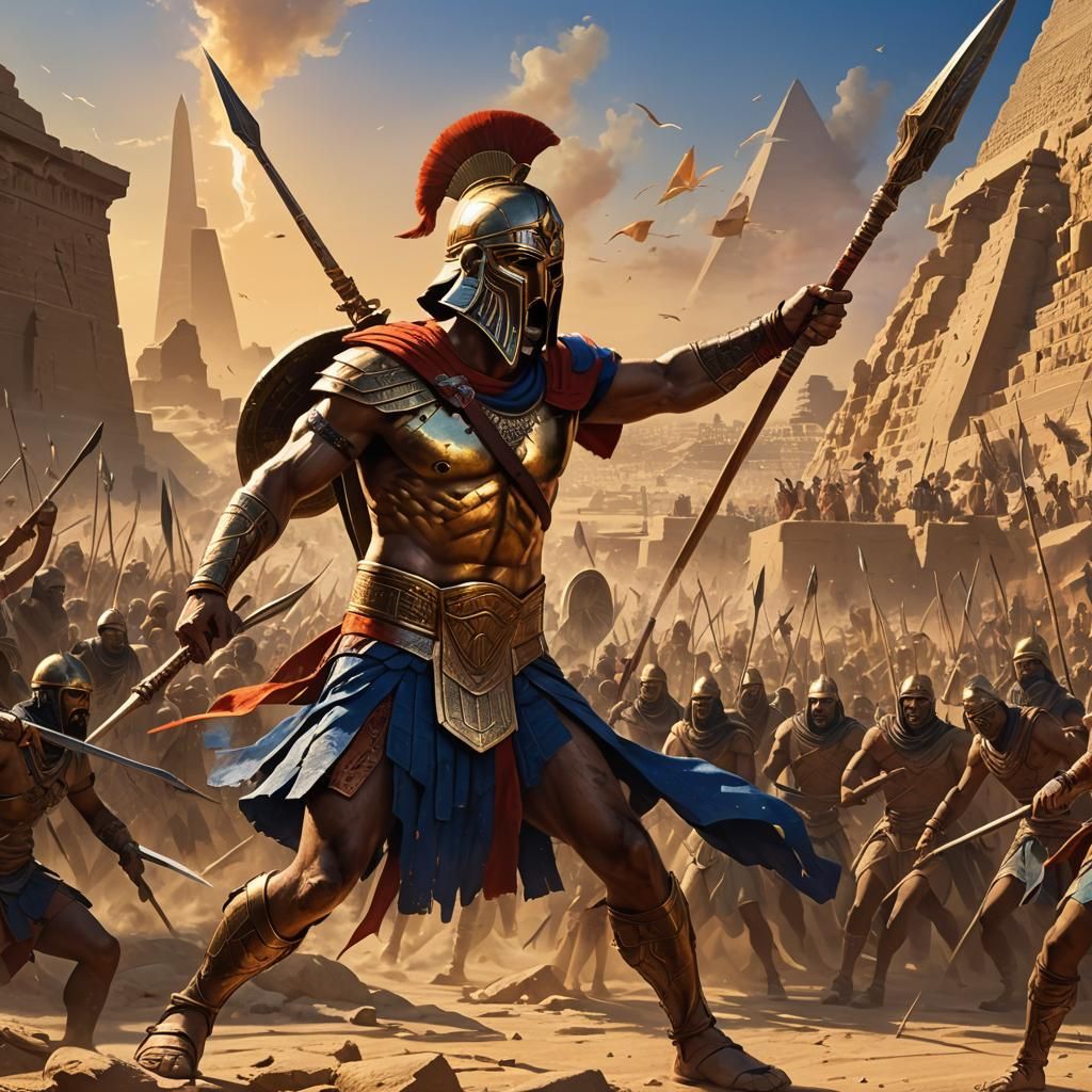 Leonidas Battles Egyptian Army: Hyper-Realistic Concept Art