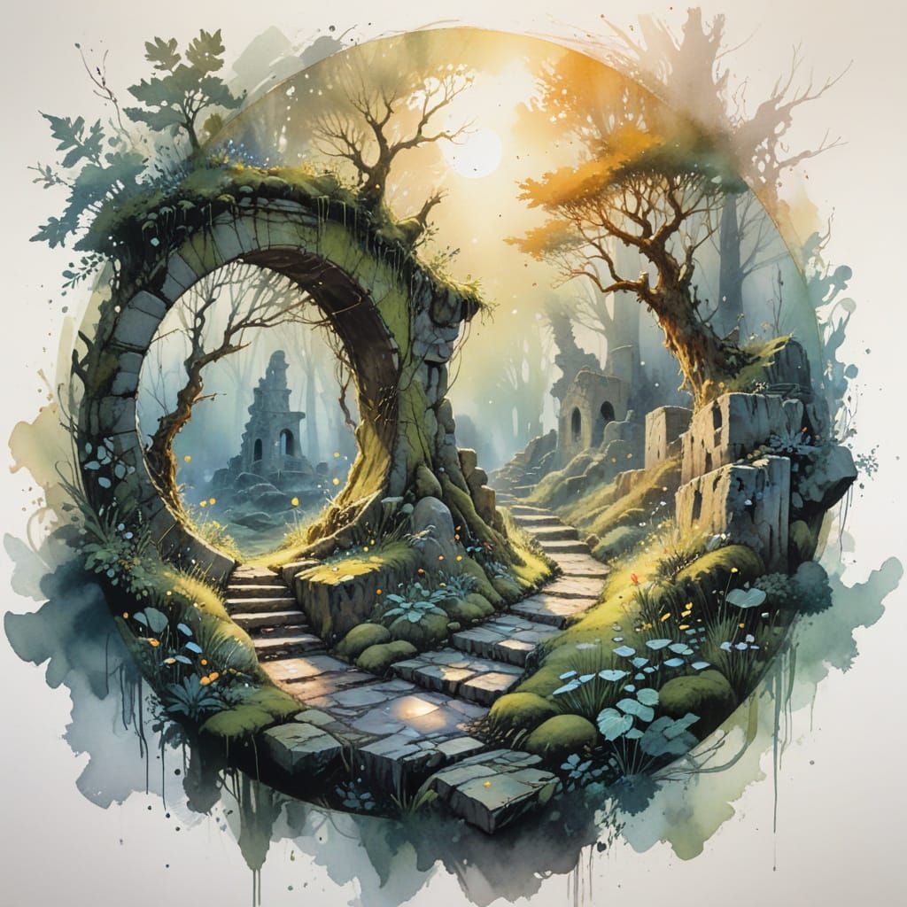 Ancient Druidic Circle Amid Enchanted Ruins in Whimsical Wat...