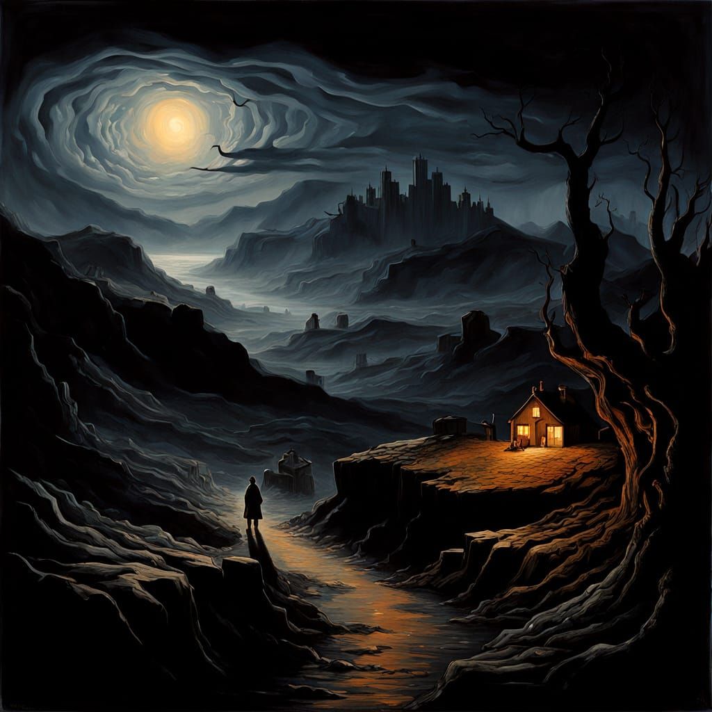 Mysterious Figure in a Twisted, Surreal World