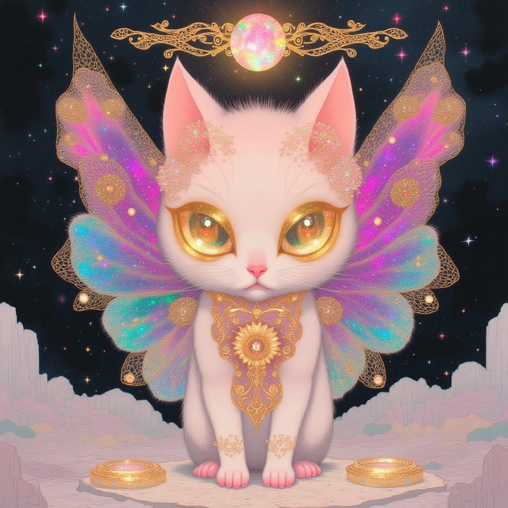 Majestic Feline Entity in Vibrant Dreamscape