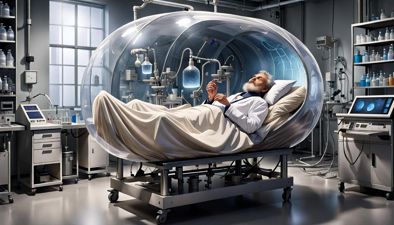 Merlin's Awakening: A Futuristic Laboratory Scene