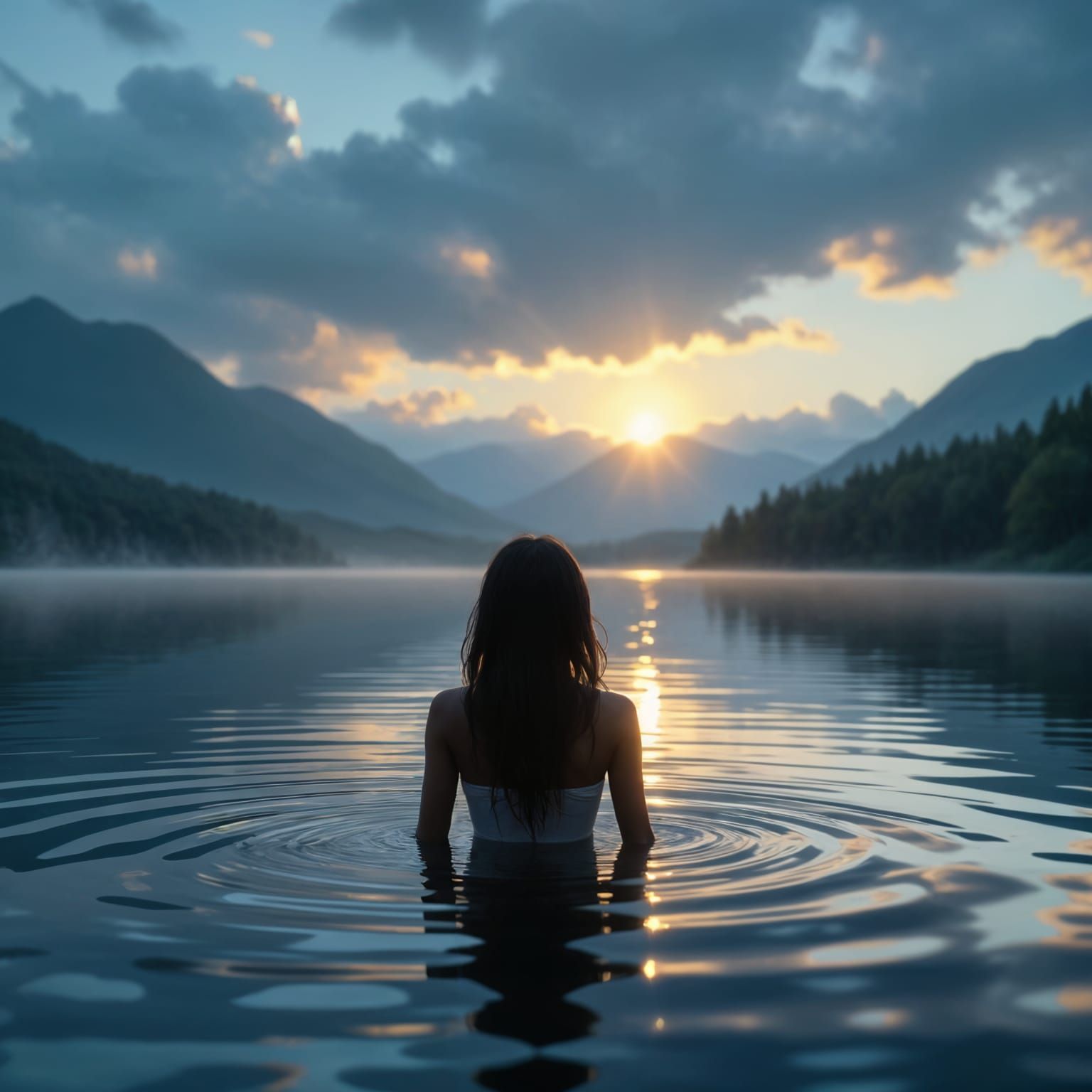 Girl in Lake: Epic Cinematic Digital Matte Painting