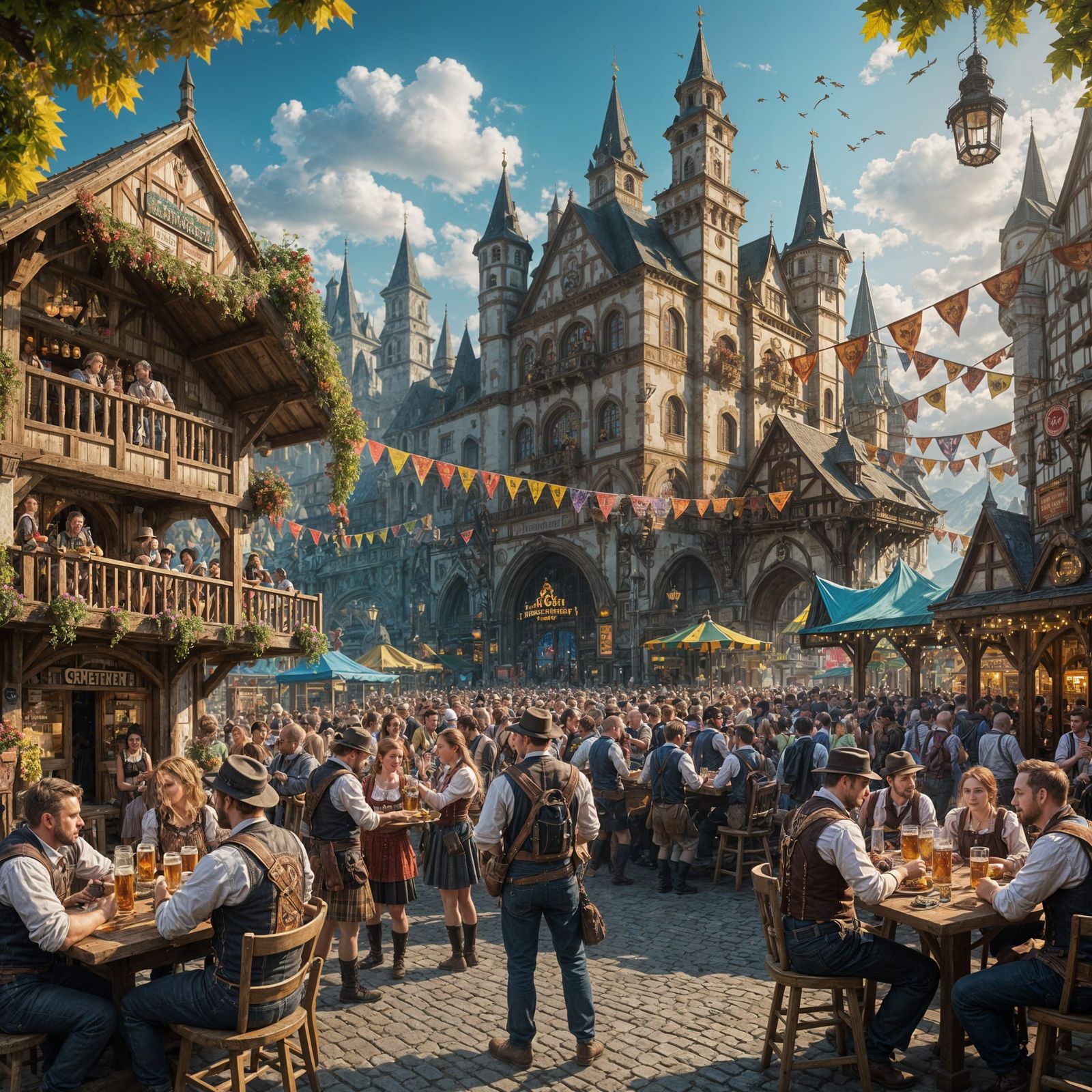 Vibrant Oktoberfest Celebration in Fantasy Landscape