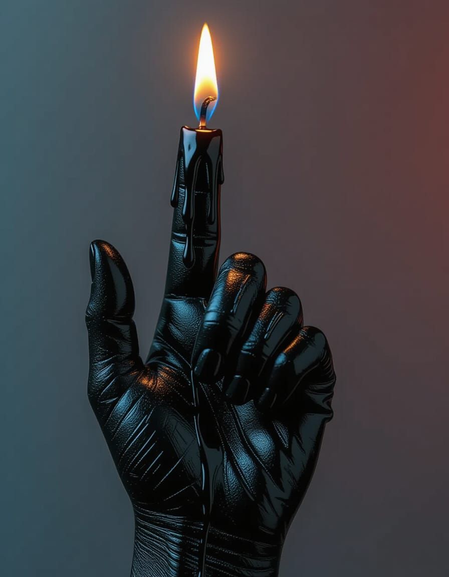 Defiant Black Candle Sculpture in Hand