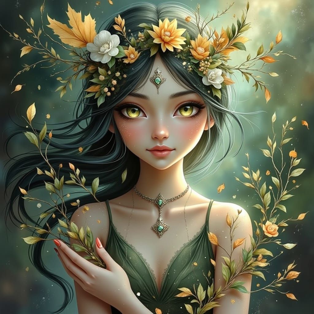 Anime Druid of Forest with Sunstone Headdress