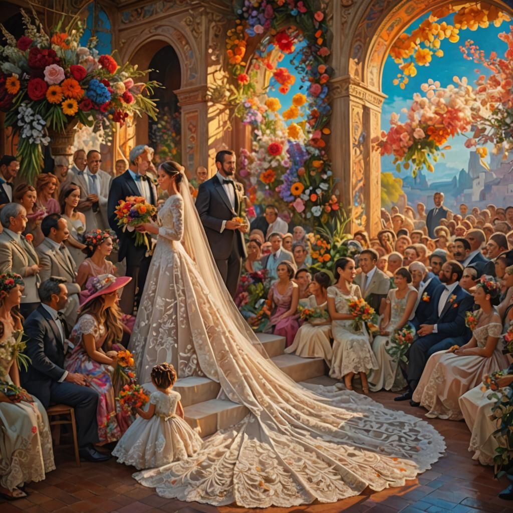 Bride in Lace Dress with Floral Background