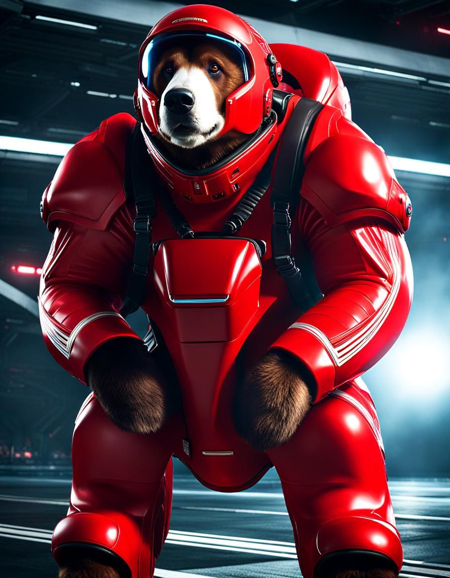 Retrofuturistic Soviet War Bear Parachuting onto Battlefield