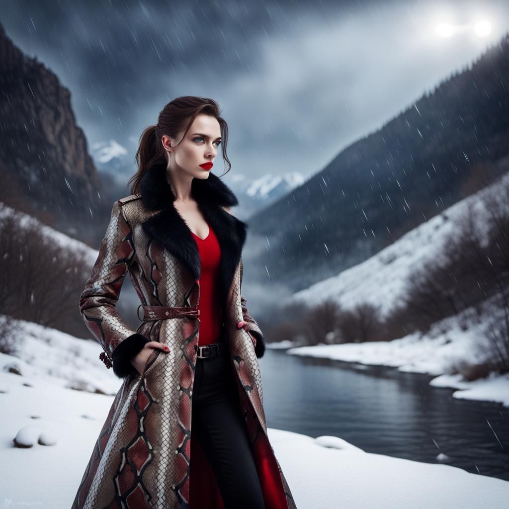 Beautiful Woman in Snowy Landscape, Dark Fantasy Art