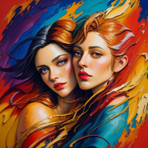 Entwined Hearts in Gouache Impressionist Style