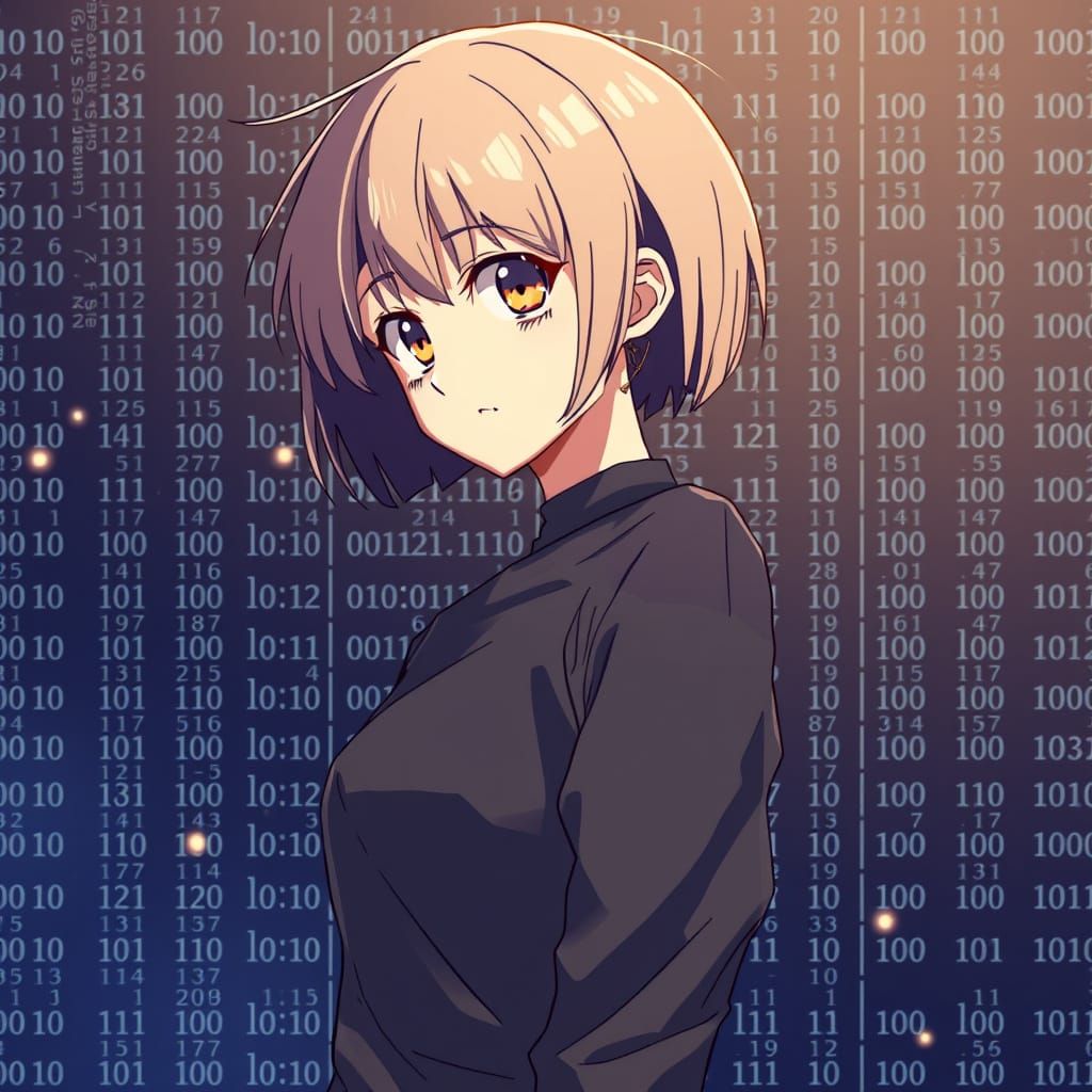 Anime Woman Composed of Binary Code