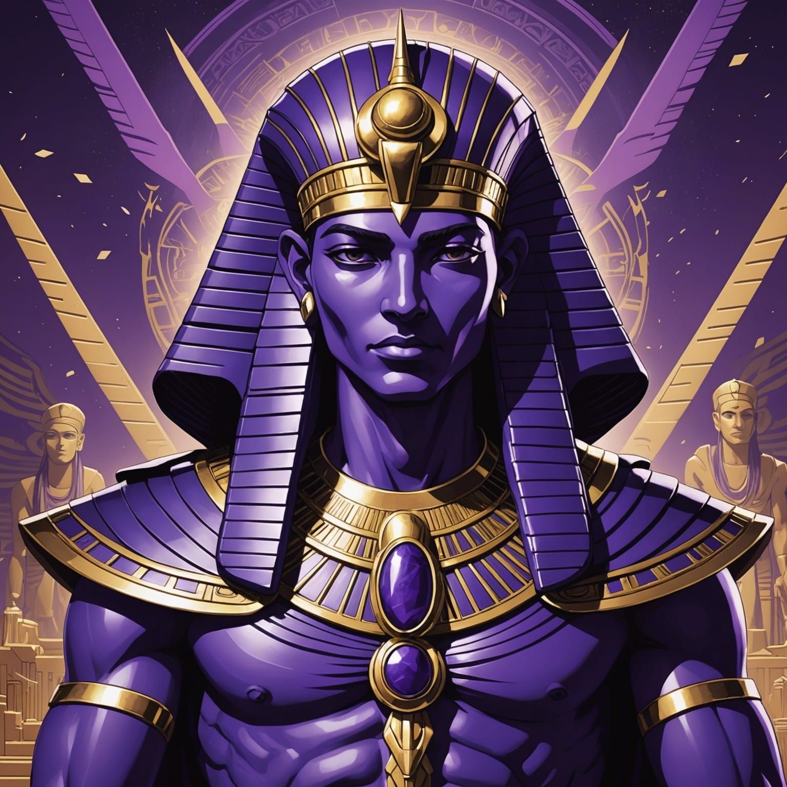Egyptian God in Majestic Purple Anime Style
