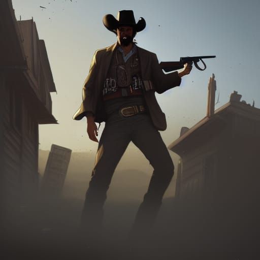 High Noon Western Gunfight in Hyperdetailed Style