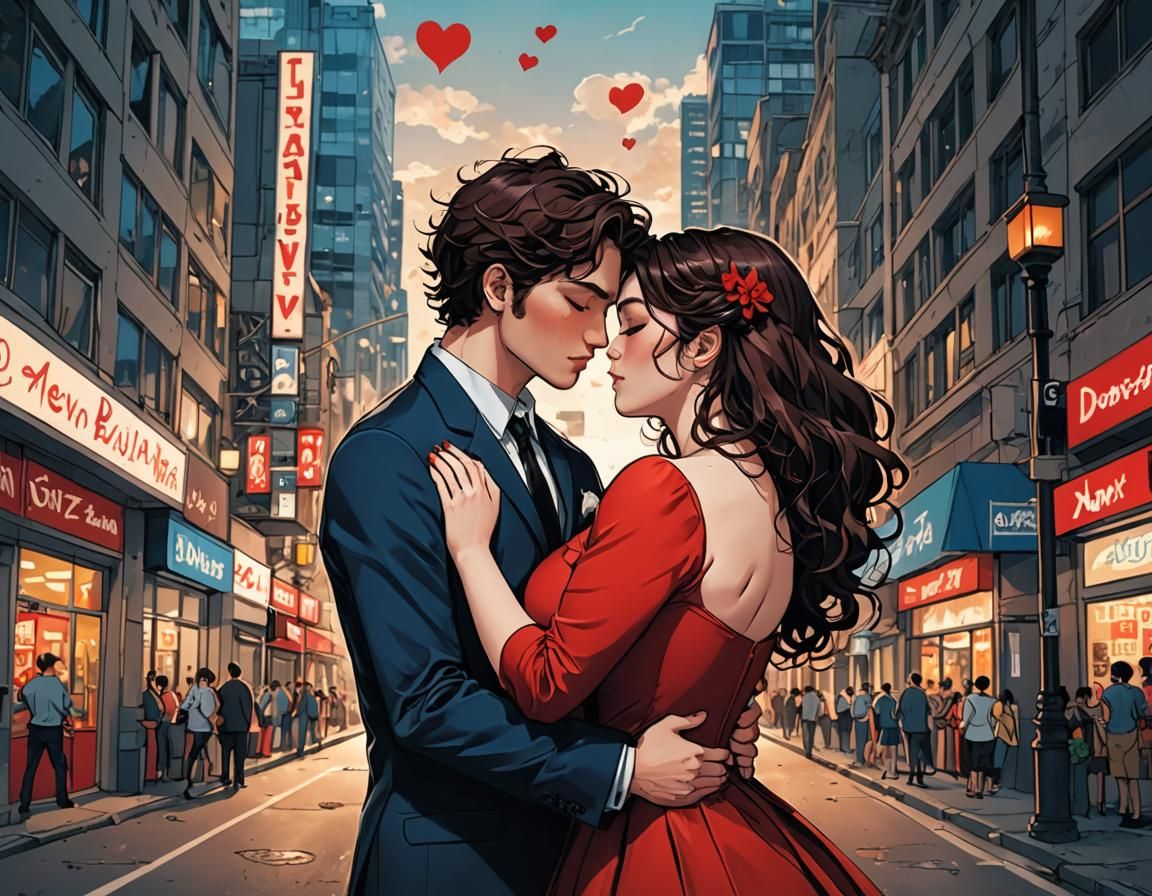 Romantic Kiss in a Club, Comic Book Style