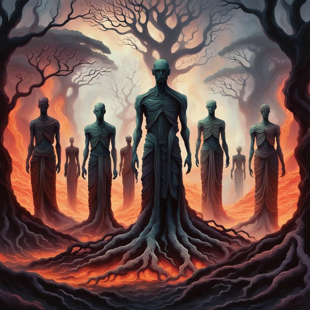 Ethereal Figures Bow Before Underworld Lord