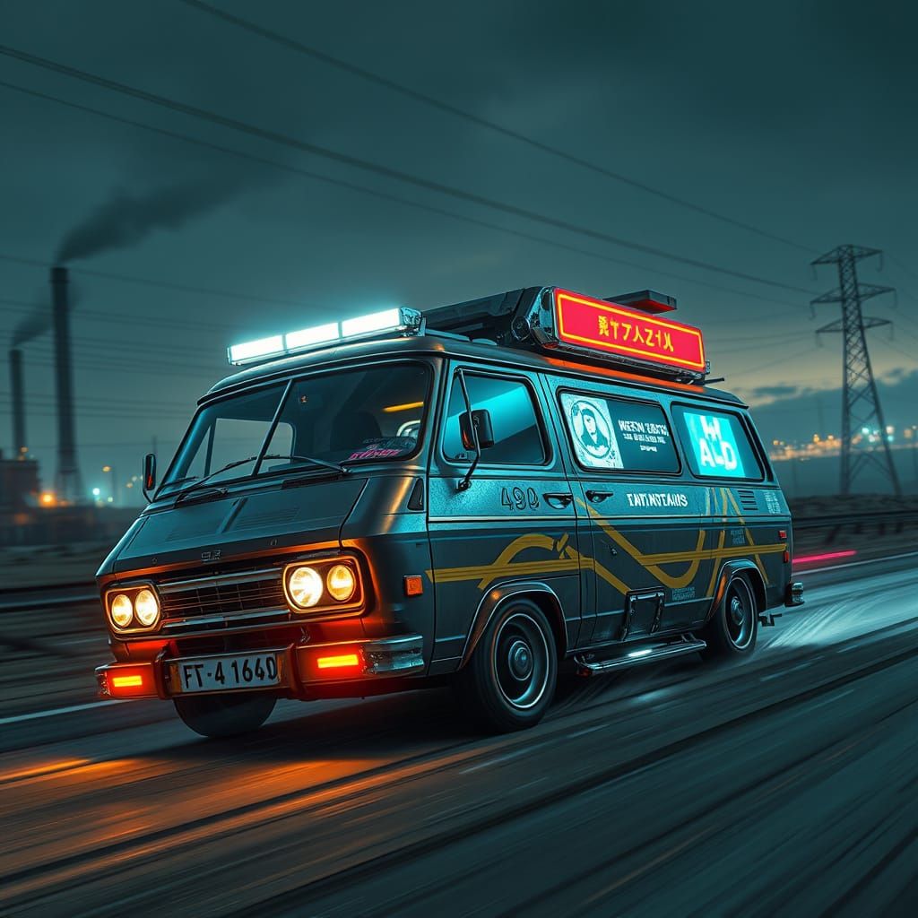 Futuristic Panel Van Speeds Through Industrial Wasteland at ...