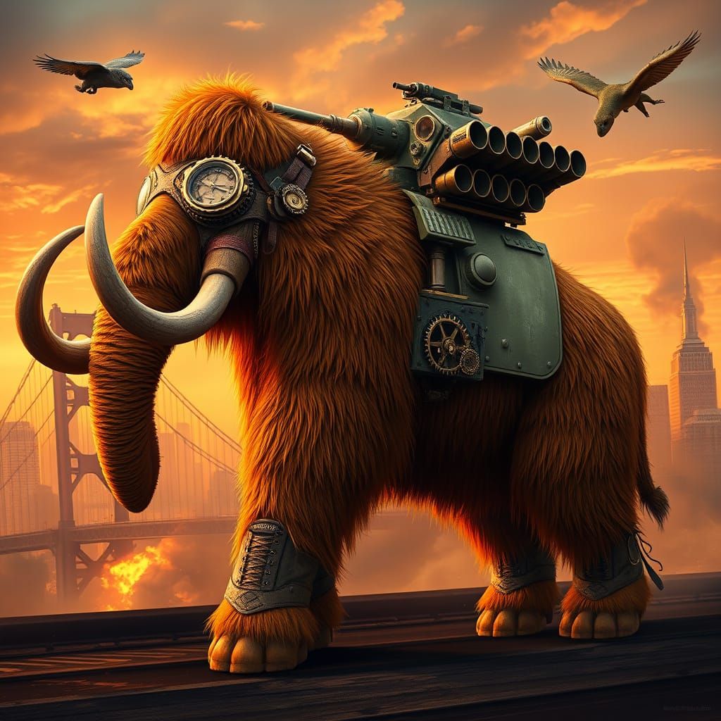 Majestic Steampunk Wooly Mammoth in Battle-Ready Gear