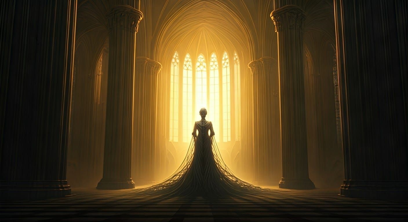 Ethereal Being in Cathedral: Mystical Digital Art